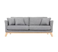 Canapé scandinave déhoussable 3 places en tissu gris clair et bois clair OSLO