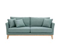 Canapé scandinave déhoussable 3 places en tissu vert de gris et bois clair OSLO