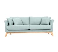 Canapé scandinave déhoussable 3 places en tissu vert lagon et bois clair OSLO