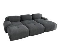 Canapé trois places, UWOT, avec trois repose-pieds en velours côtelé, accoudoirs extra-larges, rembourrage haute résilience 32D, gris Gris