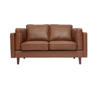 Canapé vintage 2 places cuir marron et bois foncé BRADLEY