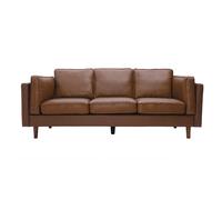 Canapé vintage 3 places cuir marron et bois foncé BRADLEY