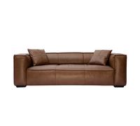 Canapé vintage 3 places cuir marron et bois noir COBAIN