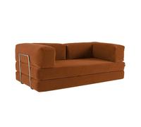 Canapé vintage convertible 3 places en velours côtelé terracotta et armatures chromées L 200 x P 100 x H 72cm - Seventies
