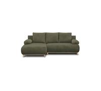 Canapé d'angle gauche convertible - 3 places - MIKA - Tissu velours côtelé vert kaki - Coffre de rangement - 192 x 84 x 93 cm