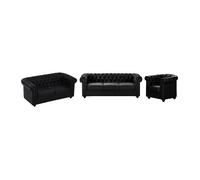 Canapés 3 places, 2 places et fauteuil en simili noir CHESTERFIELD