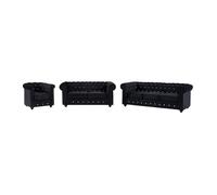 Canapés 3 places, 2 places et fauteuil en velours noir et boutons effet cristal CHESTERFIELD