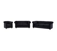 Canapés 3 places, 2 places et fauteuil en velours noir et boutons effet cristal CHESTERFIELD