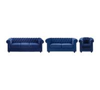 Canapés 3 places 2 places et un fauteuil CHESTERFIELD - Velours bleu roi