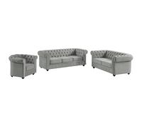 Canapés 3 places 2 places et un fauteuil CHESTERFIELD - Velours gris clair