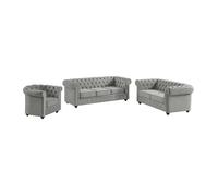 Canapés 3 places 2 places et un fauteuil CHESTERFIELD - Velours gris clair