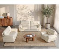 Vente-unique - Canapés 3 Places 2 Places et Un Fauteuil en Cuir Thibault - Ivoire