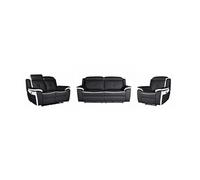 Vente-unique-Canapés 3 Places 2 Places et Un Fauteuil Relax électrique en Cuir Angelique - Noir/Blanc