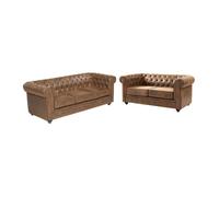 Canapés 3 places et 2 places CHESTERFIELD en microfibre aspect cuir vieilli