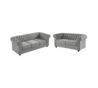 Vente-unique - Canapés 3 Places et 2 Places Chesterfield - Velours Gris Clair