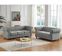 Canapés 3 places et 2 places CHESTERFIELD - Velours gris clair
