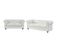 Canapés 3 places et 2 places en simili blanc CHESTERFIELD