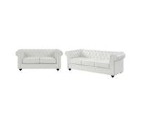 Canapés 3 places et 2 places en simili blanc CHESTERFIELD