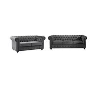 Canapés 3 places et 2 places en velours anthracite CHESTERFIELD