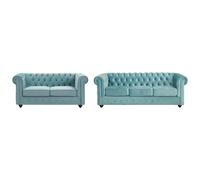 Canapés 3 places et 2 places en velours bleu pastel CHESTERFIELD