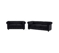 Vente-unique - Canapés 3 Places et 2 Places en Velours Noir et Boutons Effet Cristal Chesterfield