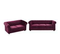 Canapés 3 places et 2 places en velours pourpre CHESTERFIELD
