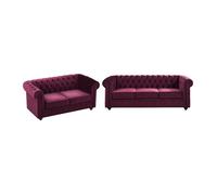 Canapés 3 places et 2 places en velours pourpre CHESTERFIELD