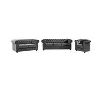 Vente-unique - Canapés 3 Places et 2 Places et Fauteuil en Velours Anthracite Chesterfield