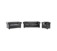 Vente-unique - Canapés 3 Places et 2 Places et Fauteuil en Velours Anthracite Chesterfield