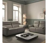 Canapés 3 Places Relax Electrique + 2 Places Fixe Cuir Gris éléphant - MAZARO - ALTOBUY Gris G