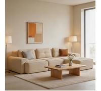 Canapés - Canapé modulable en U 2 places - Velours côtelé beige - Assise profonde 74 cm - Mousse Premium 32D