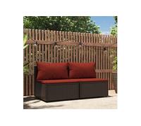 vidaXL Canapé central de jardin avec coussins 2 pcs. Marron Poly Rattan