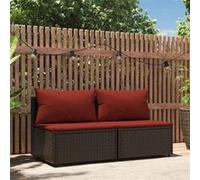 vidaXL Canapé central de jardin avec coussins 2 pcs. Marron Poly Rattan