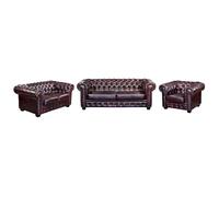 Canapés chesterfield 3 places 2 places et un fauteuil BRENTON 100% cuir de buffle - Bordeaux