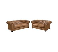 Canapés chesterfield 3 places et 2 places BRENTON 100% cuir de buffle premium - Caramel vintage