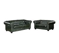 Canapés chesterfield 3 places et 2 places BRENTON 100% cuir de buffle - Vert empire