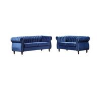 Canapés chesterfield 3 places et 2 places en velours bleu roi TRUMBO
