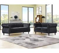 Canapés chesterfield 3 places et 2 places en velours noir TRUMBO