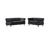 Vente-unique - Canapés Chesterfield 3 Places et 2 Places en Velours Noir Trumbo