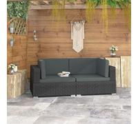vidaXL Canapé d'angle 2 pièces avec coussins Poly rotin noir