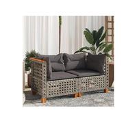 vidaXL Canapé d'angle de jardin 2 pièces avec coussins Gris résine tressée
