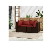 vidaXL Canapé d'angle de jardin avec coussins Marron Poly Rattan 2 pcs