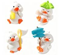 Canards Figurines, 4 Pièce Canards Mini Figurine Décoration, Duck Décoration de Gâteau d'anniversaire, Mini duck en Résine Set, Ornements, pour cadeaux d'anniversaire décorations de table(Blanc)
