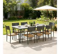 Canberra ensemble table de jardin 200 cm et 8 fauteuils gris foncé effet rotin