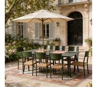 Canberra ensemble table de jardin 200 cm et 8 fauteuils kaki effet rotin