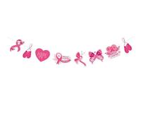 Cancer Sein Drapeau,Bannière Octobre Rose Deco, Panneau De Décoration de Sensibilisation au Cancer du Sein, Bannière de Fanion en Ruban Rose pour Fournitures Fête