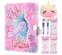 Candcamp Agenda sirène pour filles avec serrure et clés, journal scolaire, carnet de voyage, coffret cadeau pour écrire et dessiner, stylo multicolore, autocollants, cadeau d'anniversaire pour filles