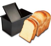 CANDeal - Moule à pain de 450 g pour pain de mie, pâtisseries et gâteaux, avec couvercle (noir, rectangulaire, plat)