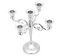 Candélabre en métal à 5 Bougies, Porte-Chandeliers Porte-Bougie Vintage pour événements Formels, Mariage, église, Halloween - Support de bougeoir Conique Centre de Table Décoration élégante(Argent)