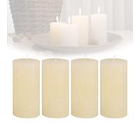 Candelo Lot de 4 bougies piliers Ambiance rustique Crème Grande bougie rustique 12 cm Longue durée de combustion env. 54 heures Couronne de l'Avent